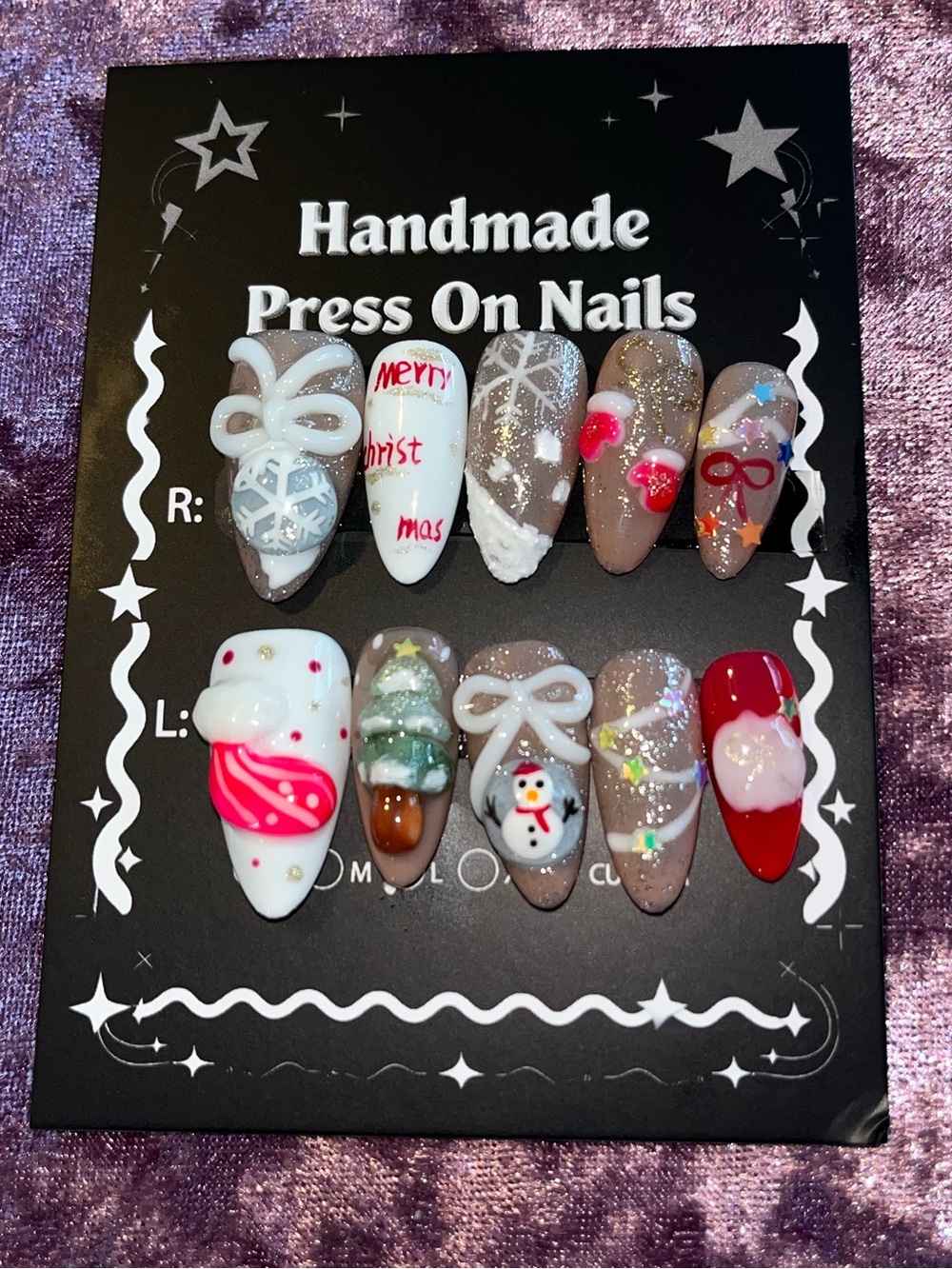 Handmade Press-On Nails - Pink, White & Red Holiday Set